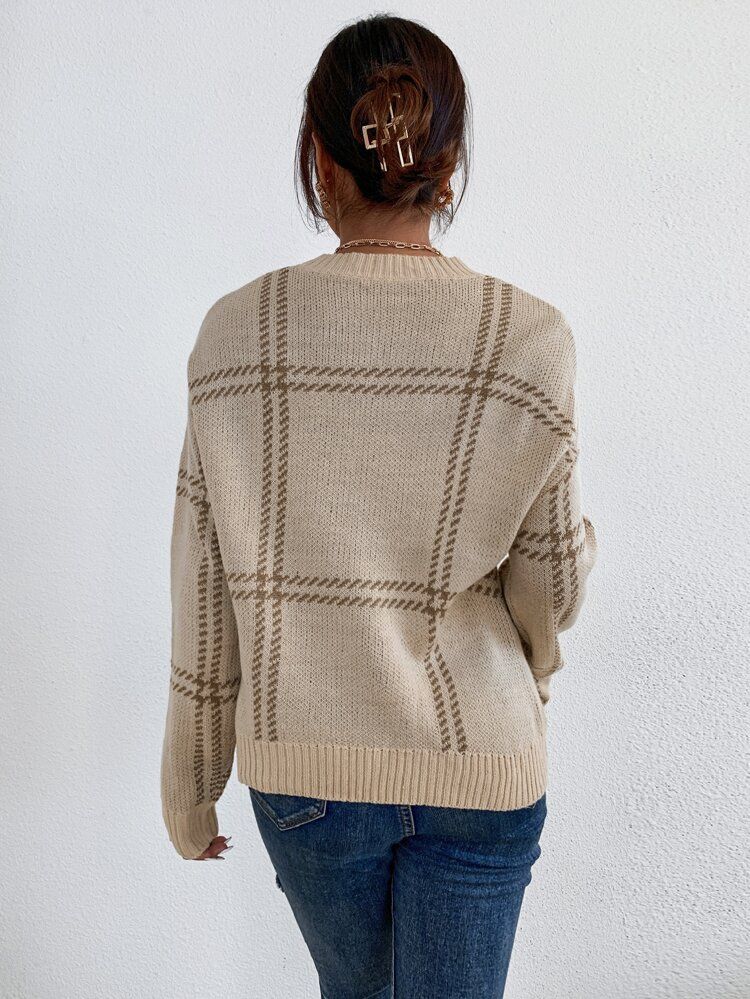 Plaid Pattern Drop Shoulder Sweater | SHEIN