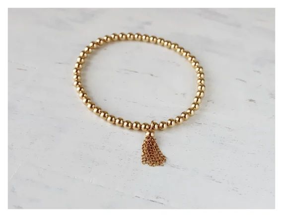 Gold tassel bracelet, Gold beads tassel bracelet, 14K Gold filled beaded tassel bracelet, balls brac | Etsy AU