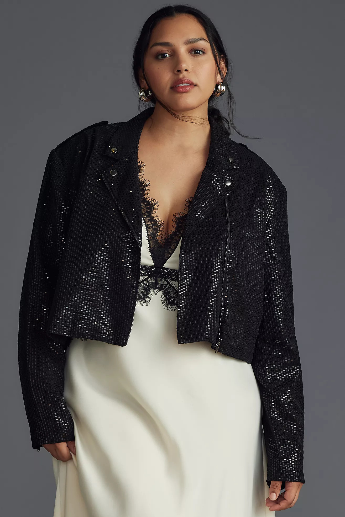 By Anthropologie Sequin Cropped Moto Jacket | Anthropologie (US)
