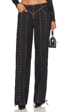 LIONESS Daydream Tie Up Jeans in Dark Denim from Revolve.com | Revolve Clothing (Global)
