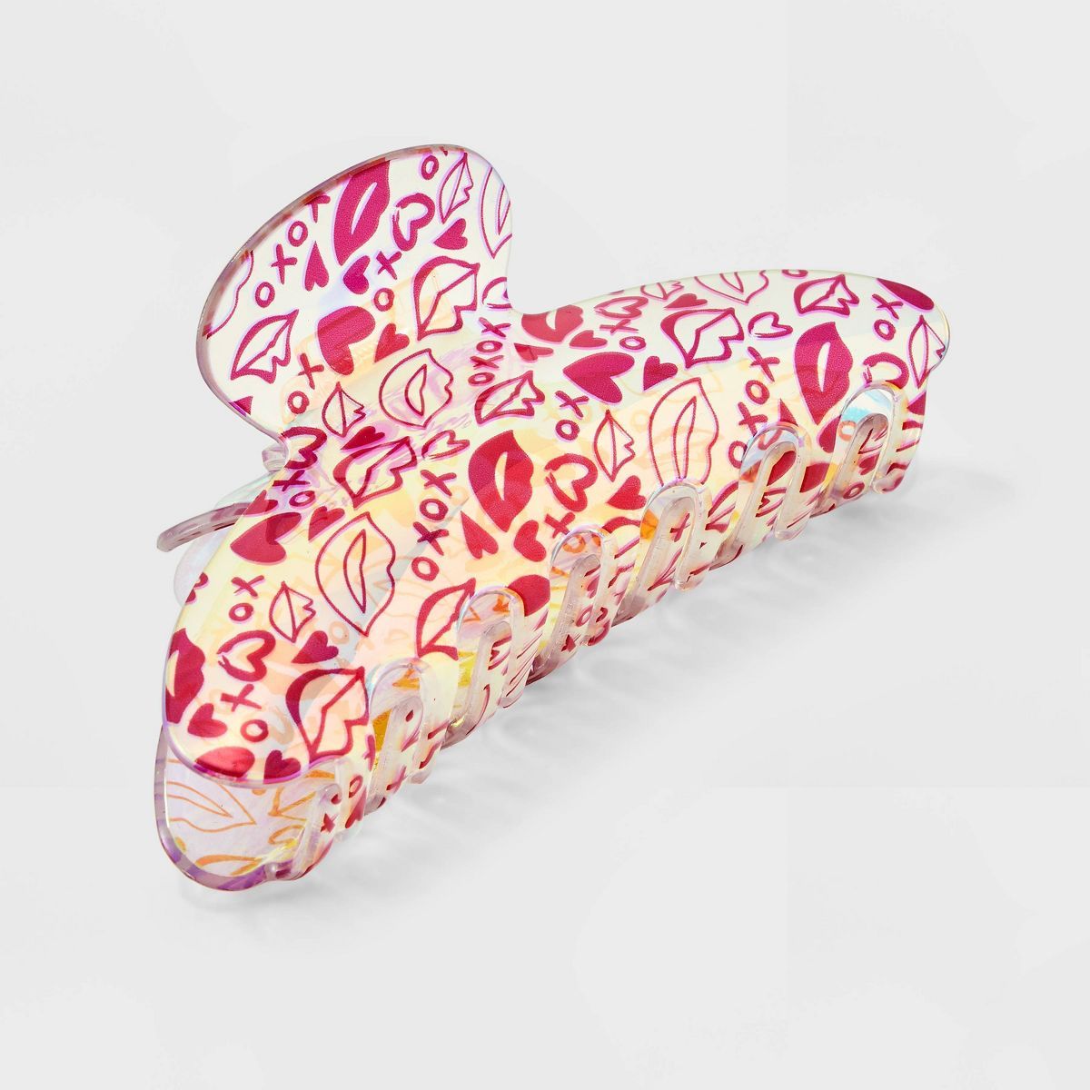 Lips and Heart Print Acrylic Iridescent Claw Hair Clip | Target