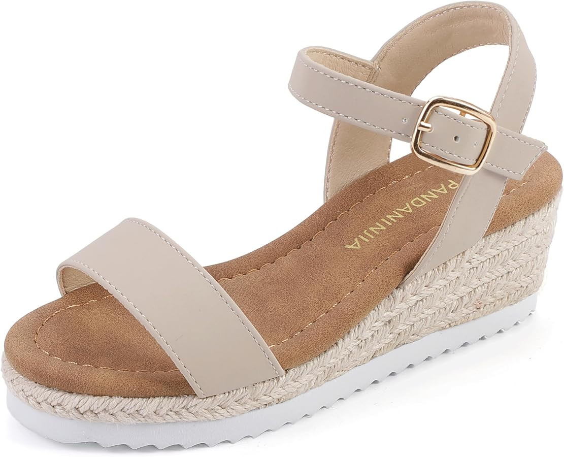 PANDANINJIA Girls Sandals Wedge Platform Espadrille Little Big Kid Girls Heels Open Toe Summer Dr... | Amazon (US)