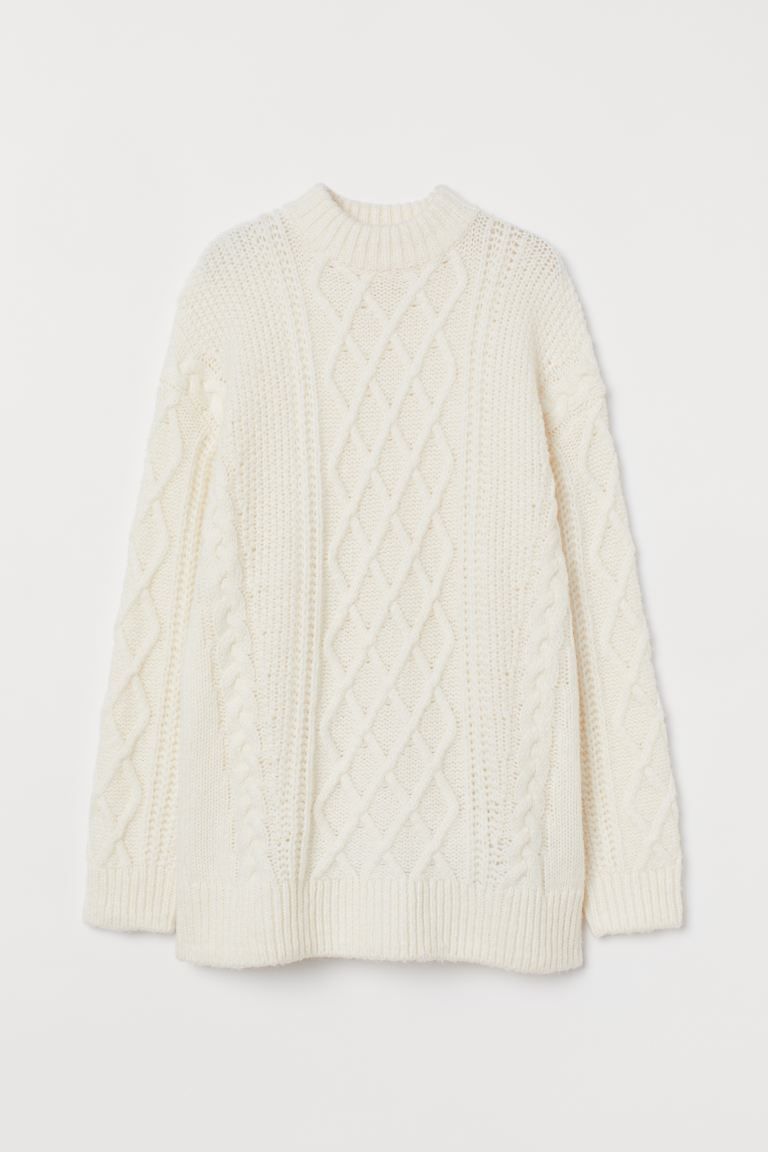 Slightly longer sweater in a soft, cable-knit wool blend. Round neckline, heavily dropped shoulde... | H&M (US + CA)