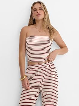 ANRABESS Women 2 Piece Sets Summer Striped Outfits Matching Tube Top Wide Leg Lounge Pants 2026 T... | Amazon (US)
