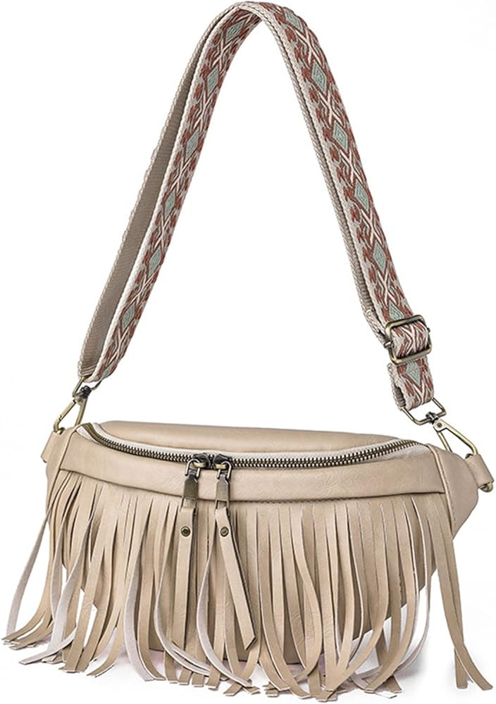 Fanny Pack Purse Leather Bum Bags for Women Hobo Crossbody Sling Bag with Detachable Fringe Fashi... | Amazon (US)