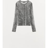 Zara - Sequin Knit Cardigan - Gray Marl - S - Woman | Zara US