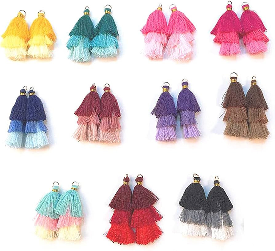 MSCFTFB 22 Pieces 2.4inch 3 Layers Small Tassels Tri-Colors Mala Tassel Charms with Jump Rings fo... | Amazon (US)