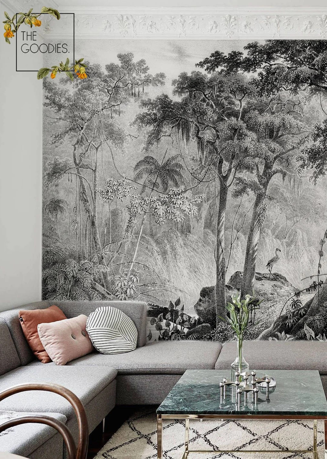 Monochrome Jungle Wallpaper, Removable, Traditonal, Vintage Wall Mural 87 - Etsy | Etsy (US)