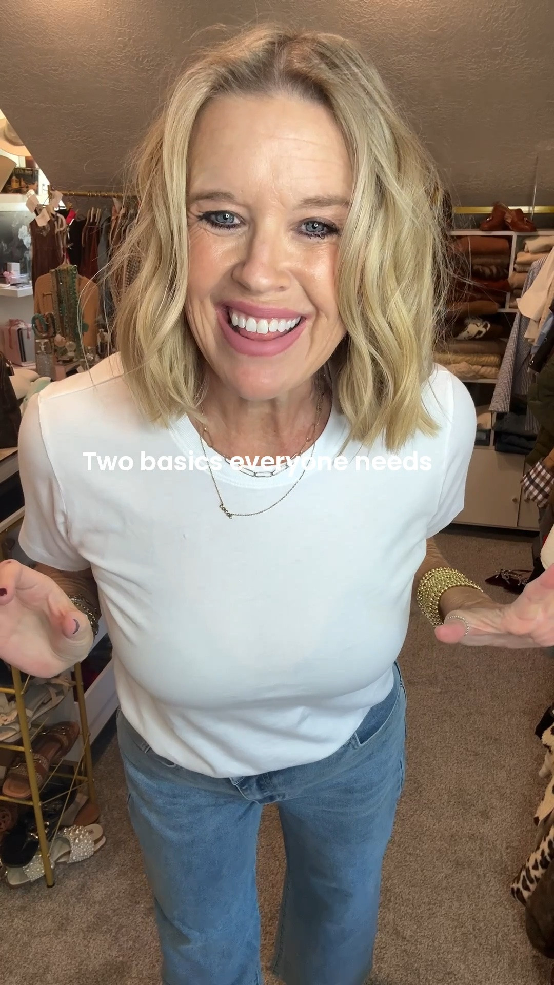 Two basics everyone needs..

A great white tee- this one is the classic tee
Tts wearing med

Good pair of jeans these are under $40
In med 

On sale - platform white leather loafers by quince 

Great basics to add perfect layers  for a chic classic looks