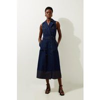 Denim Cargo Pocket Belted Sleeveless Shirt Wrap Dress | Debenhams UK