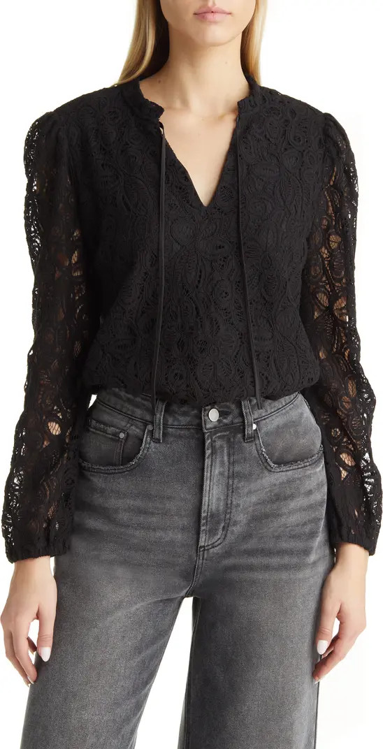 Tie Front Lace Cotton Blend Blouse | Nordstrom