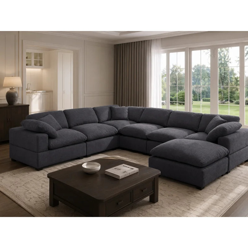 Vivianna Latitude Run® Vivianna 7-Piece Chenille Reversible Corner Sectional with Ottoman | Wayfair North America