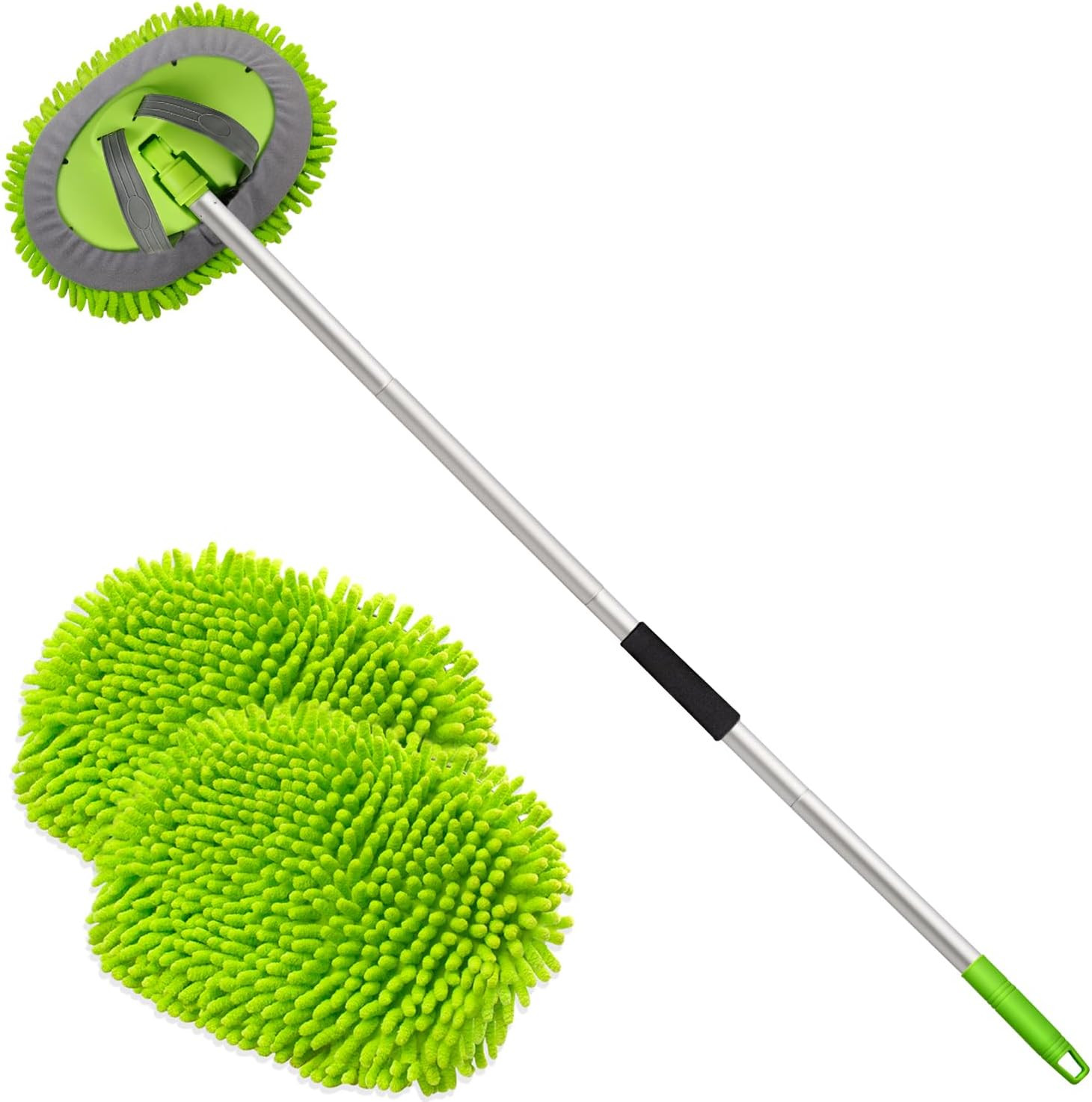 anngrowy 62" Microfiber Car Wash Brush Mop Kit Mitt Sponge with Long Handle Car Cleaning Supplies Kit Duster Washing Car Tools Accessories, 1 Chenille Scratch-Free Replacement Head Aluminum Alloy Pole | Amazon (US)