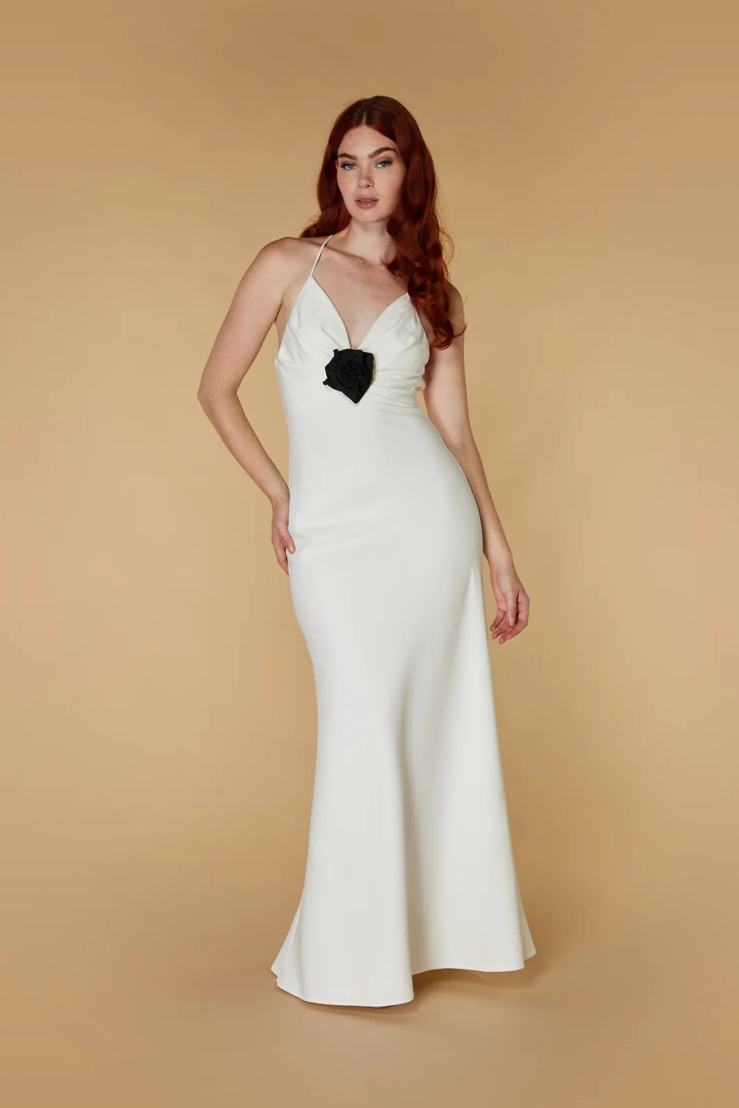 Jarlo's Ariel V Neck Maxi Dress with Contrasting Corsage in Ivory | Jarlo London US