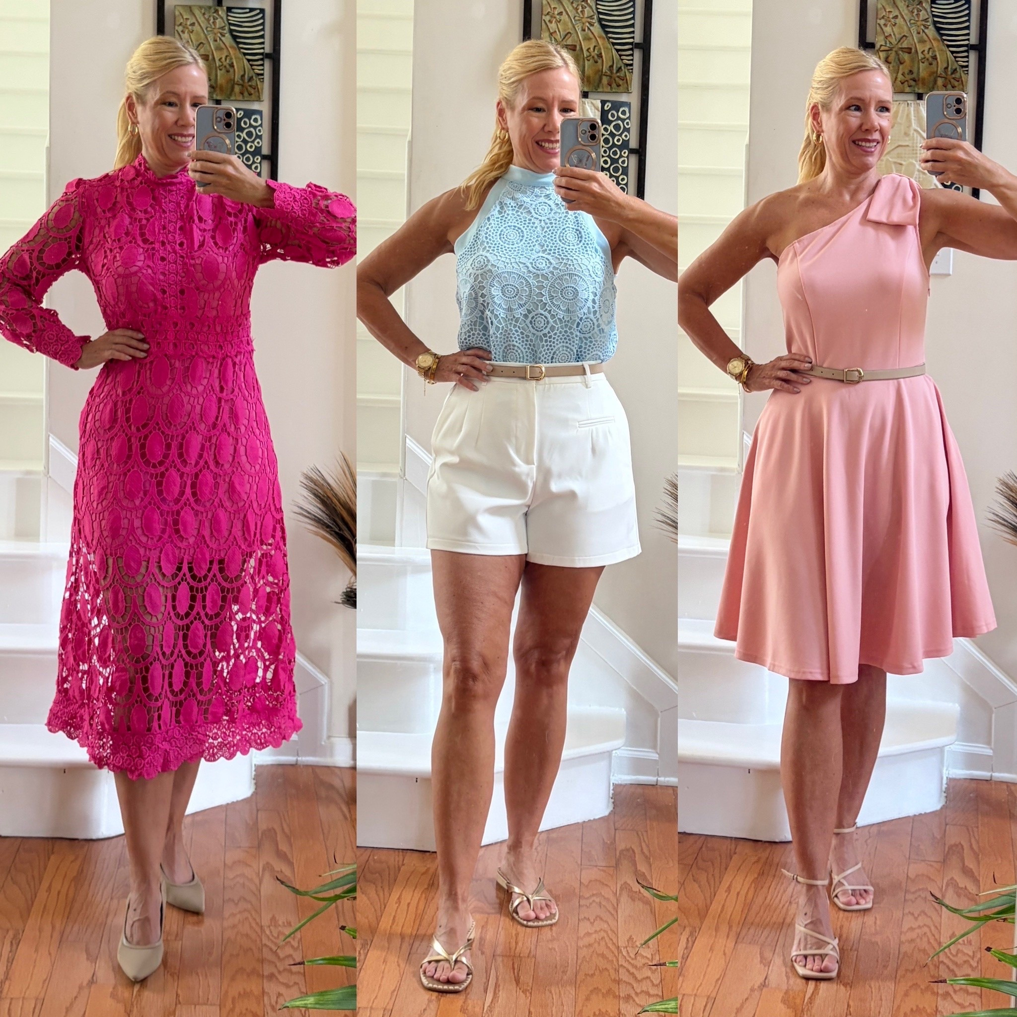 #giftedbyAllegraK Which one is your favorite? 1-2-3? 

FYR: I’m 5’7 (1,70 m) 143lbs (65kg).
🎀Wearing the pastel pink dress in size M. I could probably size down but adding the belt did the trick.
🩵Wearing the light blue top in size S. Good fit!
🩷Wearing the pink lace dress in size S. Good fit! The hem of this dress needed intense ironing! 

💖Thank you for gifting me these @allegrakfashion

#LTKootd #LTKgrwm #LTKOver40
