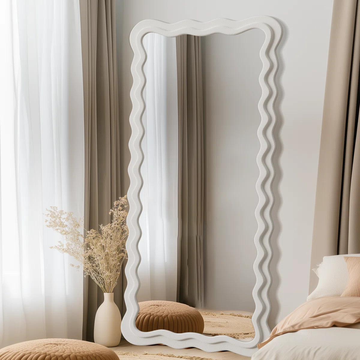 Irregular Wavy Full Length Mirror with Flannel Wrapped Frame | Wayfair North America
