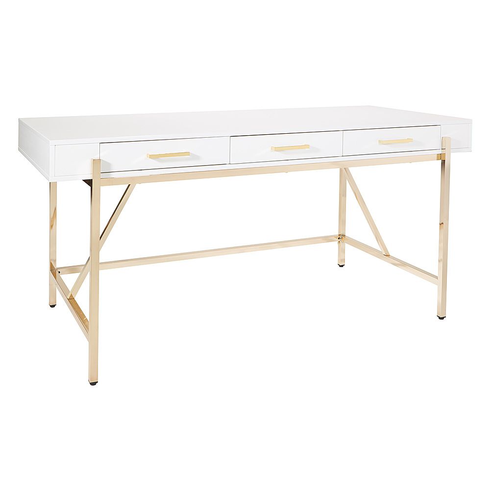 OSP Home Furnishings Broadway Desk with White Gloss and Gold Plated Finish White/Gold BWY64-WH - ... | Best Buy U.S.