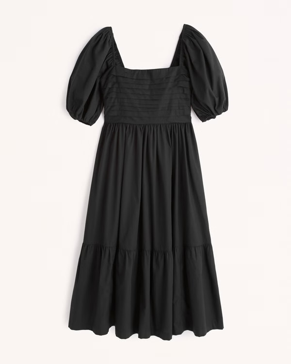 Ruched Puff Sleeve Poplin Midi Dress | Abercrombie & Fitch (US)