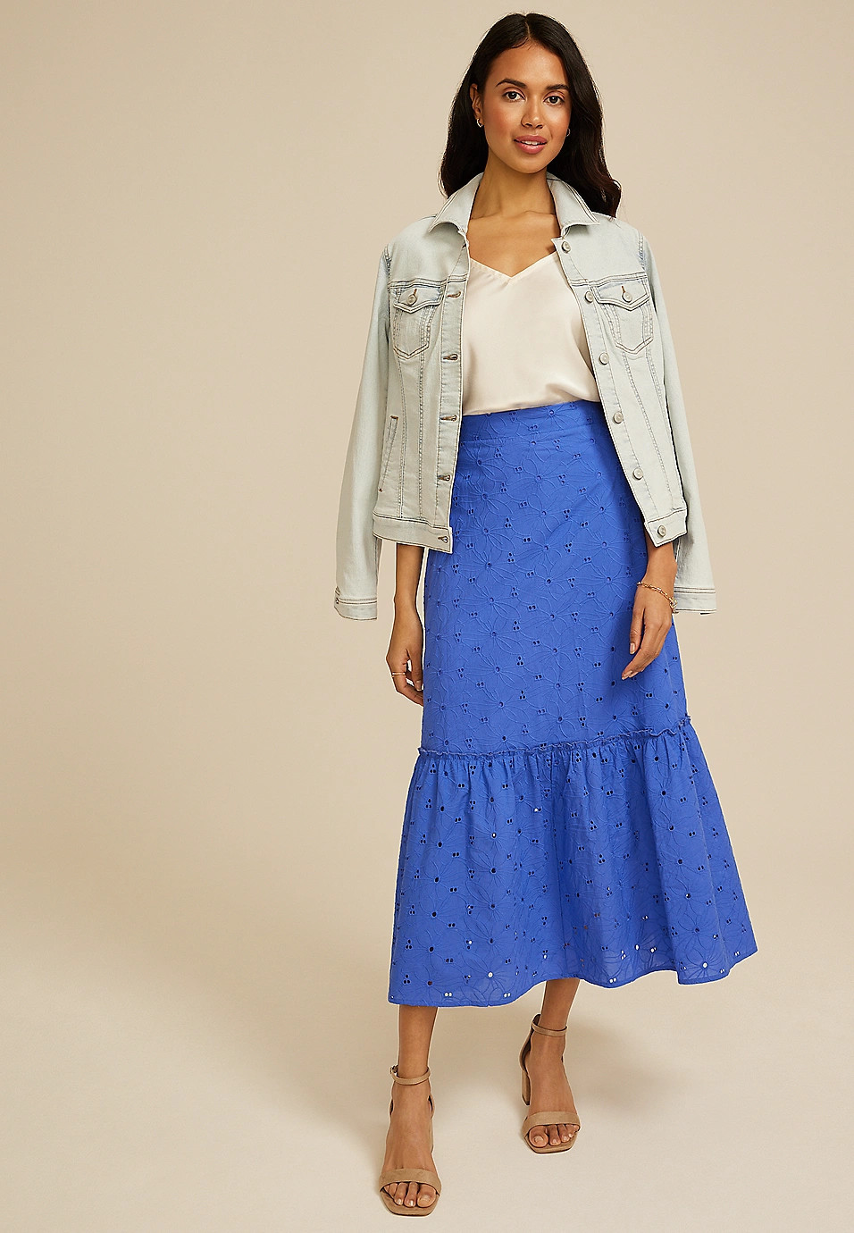 High Rise Eyelet Maxi Skirt | Maurices
