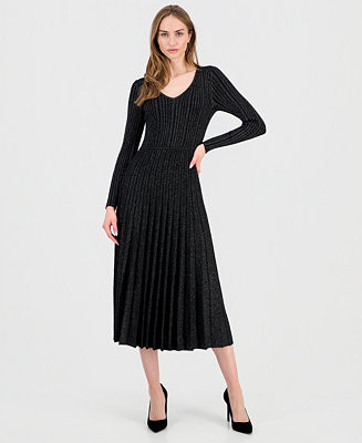 Women's Ribbed Metallic Midi Dress | Macy's