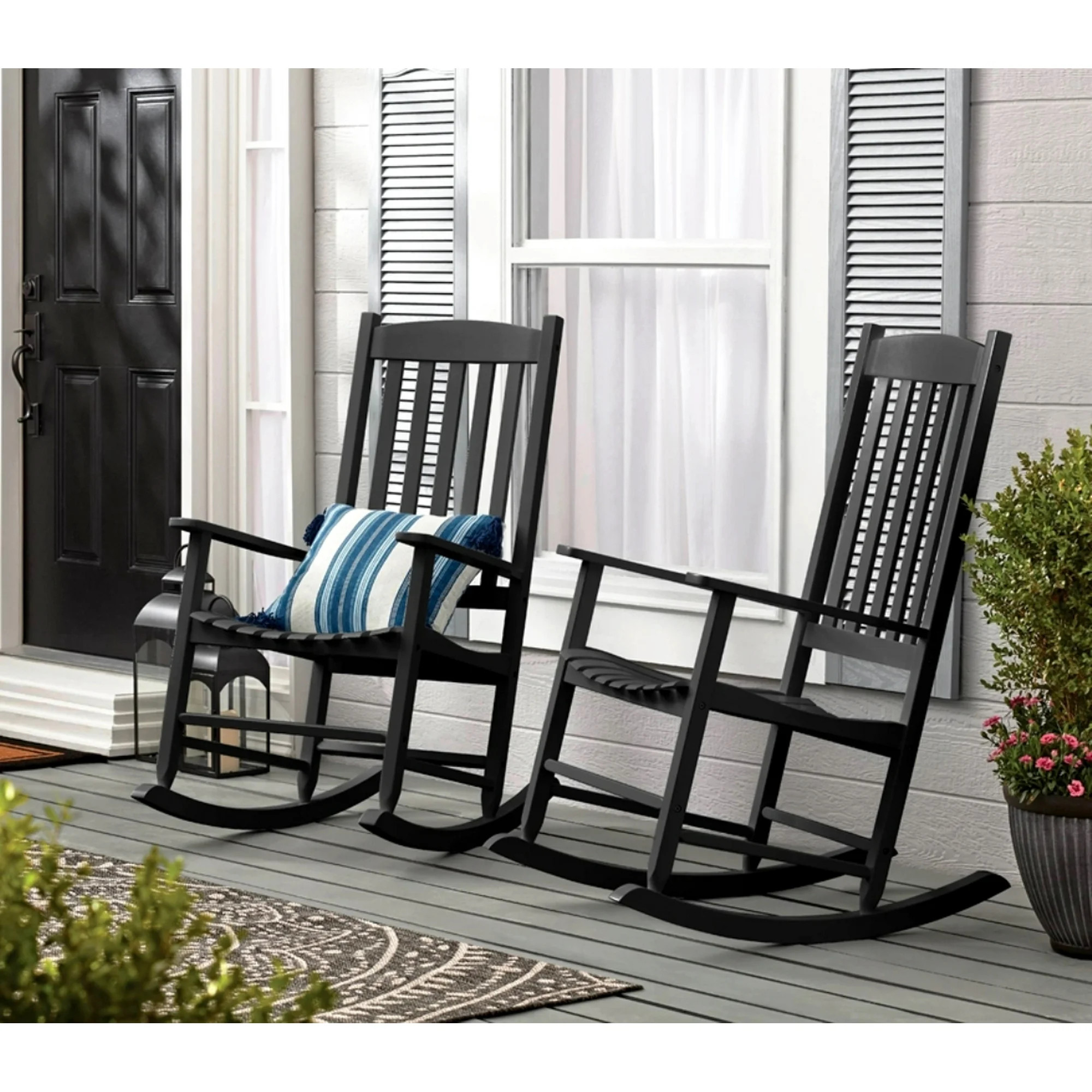 (2 pack) Mainstays Outdoor Wood Rocking Chair, Black | Walmart (US)