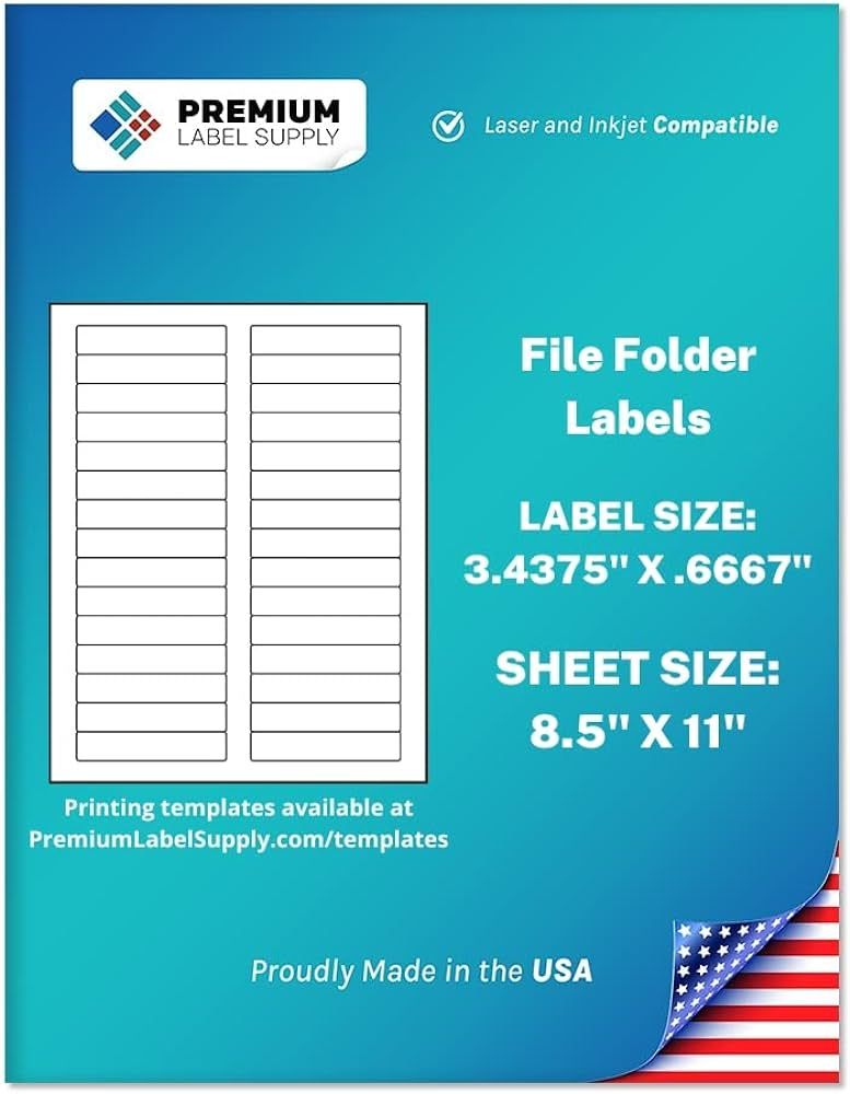 Premium Label Supply White File Folder Labels – 3.4375" x .667" – Laser/Inkjet Compatible –... | Amazon (US)