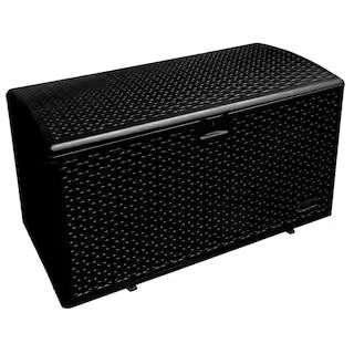 120 Gal. Black Resin Wicker Outdoor Storage Deck Box with Lockable Lid | The Home Depot