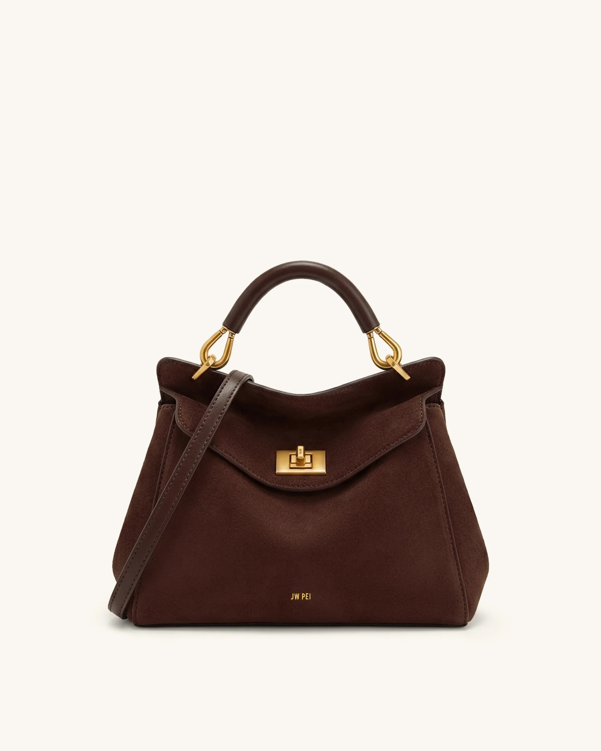 Lucia Classic Faux Suede Top Handle Bag - Dark Brown | JW PEI US