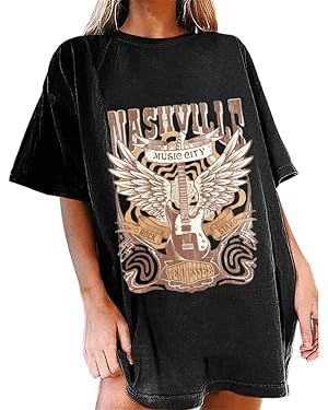 Oversized Nashville Shirts Women Country Music Concert Outfits Casual Rock Band Graphic Tee Tops ... | Amazon (US)