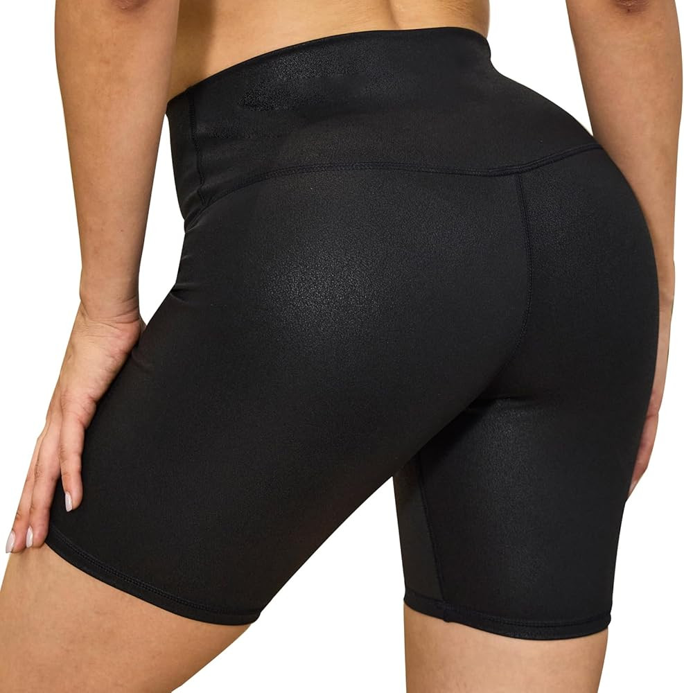 Sugarher Womens Faux Leather Biker Shorts High Stretchy Gym Shorts Black Medium | Amazon.com | Amazon (US)