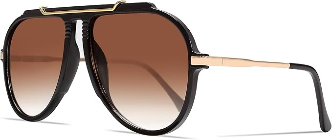 Oversized Aviator Sunglasses for Women Men 70s Retro Gold Metal Sun Glasses Tangle Free Square Av... | Amazon (US)