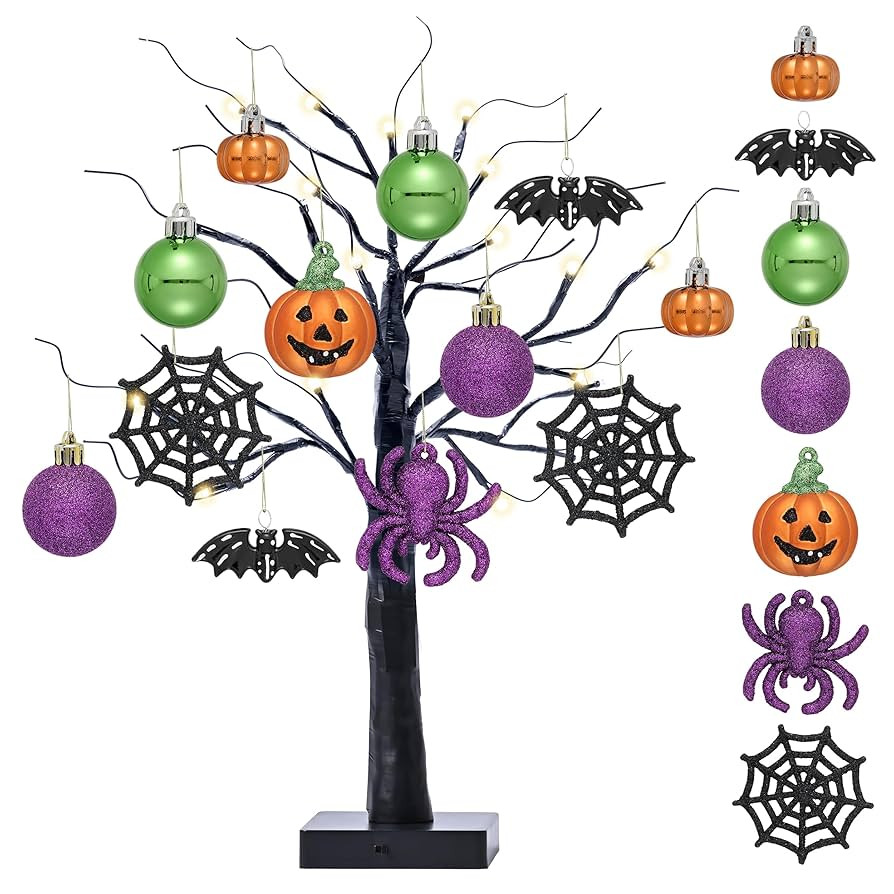 Valery Madelyn 16Inch Halloween Black Tree with 12ct Shatterproof Ornaments, Halloween Tabletop w... | Amazon (US)