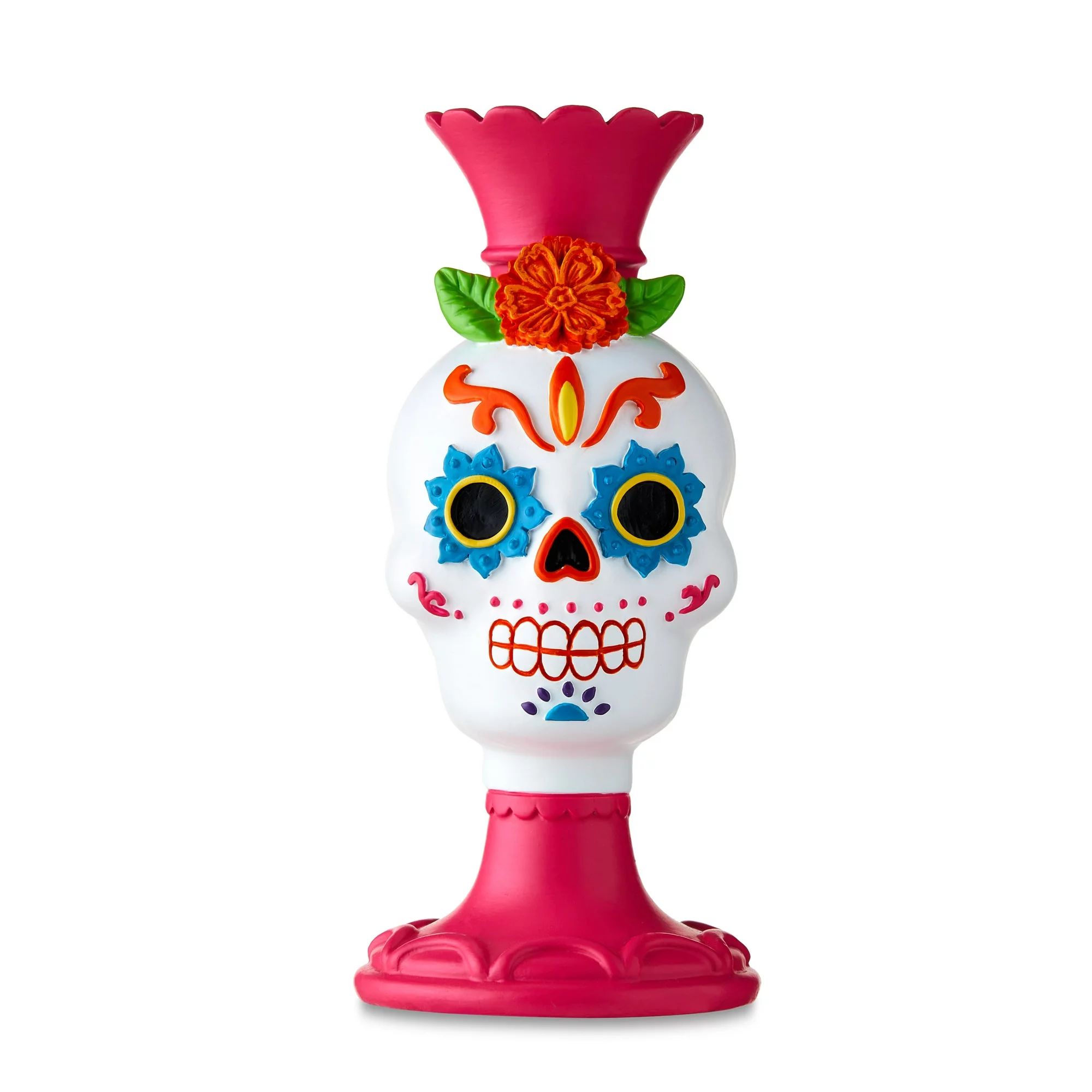 Halloween Pink Resin Day-of-the-Dead Skull Pedestal Candleholder Decoration, 3.3 in L x 3.5 in W ... | Walmart (US)