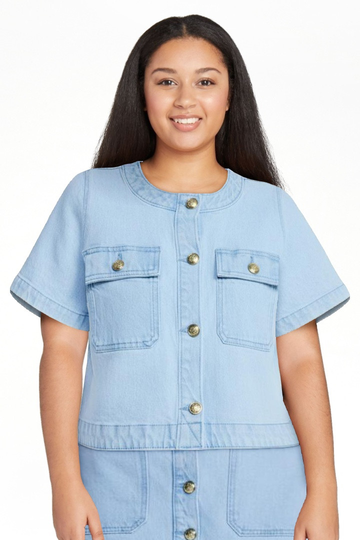 Free Assembly Women's Cropped Denim Jacket with Short Sleeves, Sizes XS-XXL | Walmart (US)