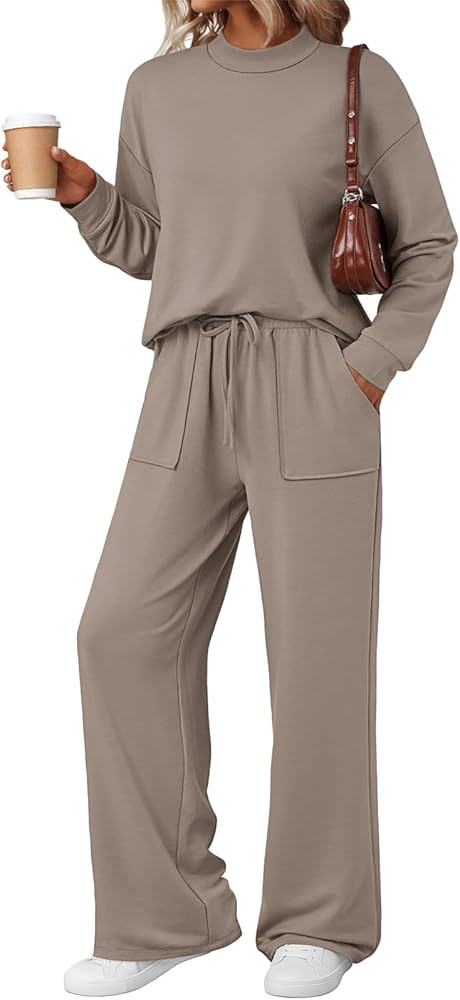 LILLUSORY Womens Two Piece Lounge Sets Mock Turtleneck Tops Wide Leg Drawstring Pants Sweatsuit w... | Amazon (US)