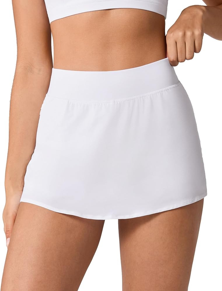 High Waisted Skirt Overlay Running Shorts for Women with One Zip Pocket Athletic Workout Quick Dr... | Amazon (US)