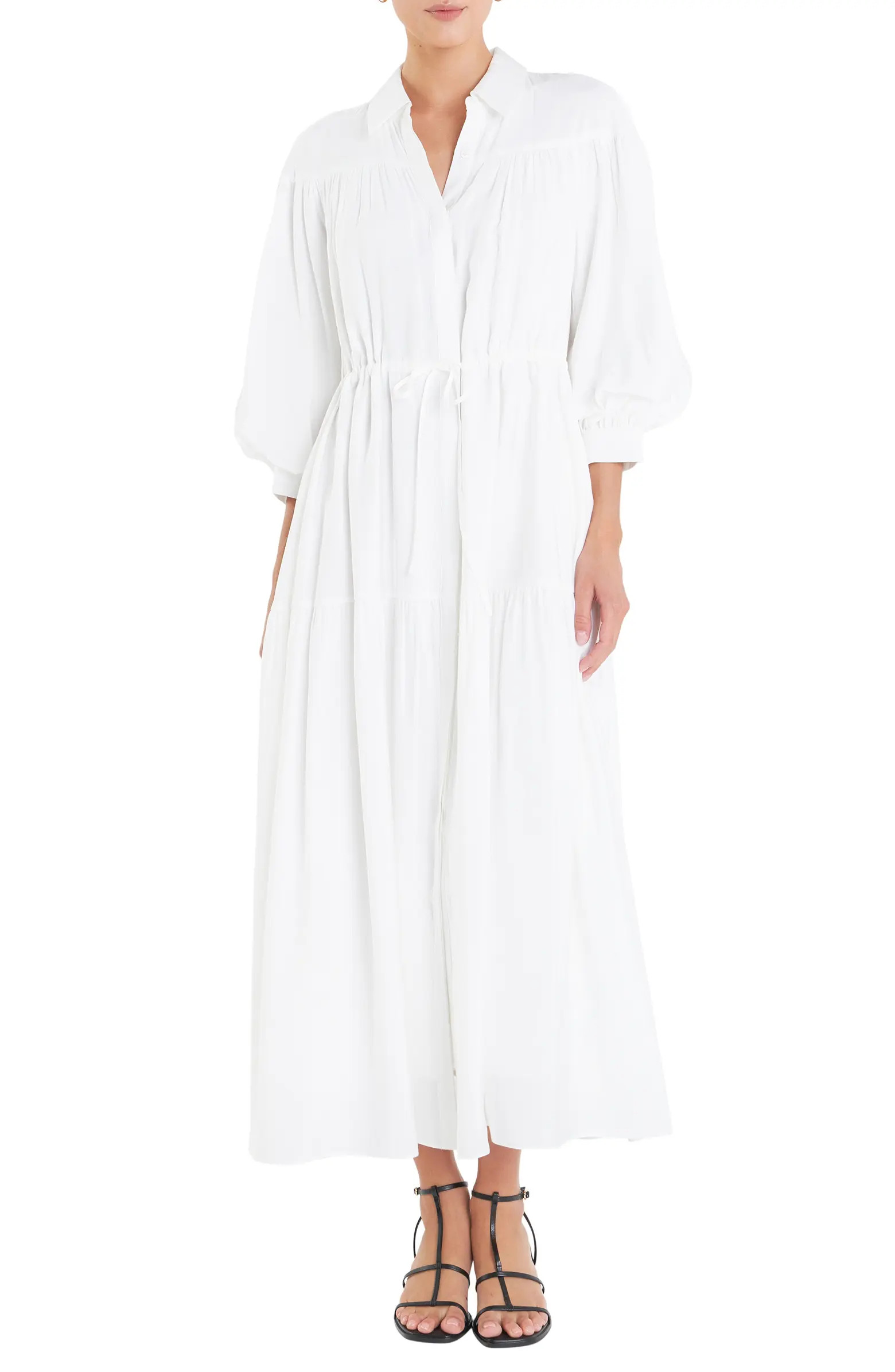 English Factory Drawstring Waist Maxi Shirtdress | Nordstrom | Nordstrom