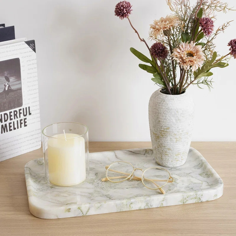 Rectangle Natural Marble Tray,Bianco Palomino | Wayfair North America