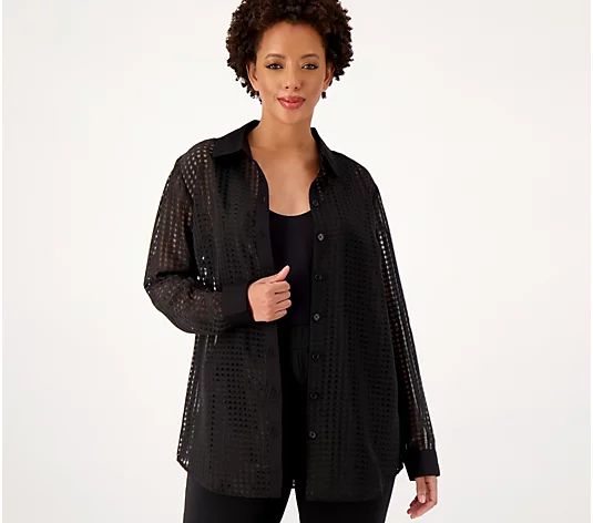 Girl With Curves Tonal Gingham Button-Front Shirt | QVC