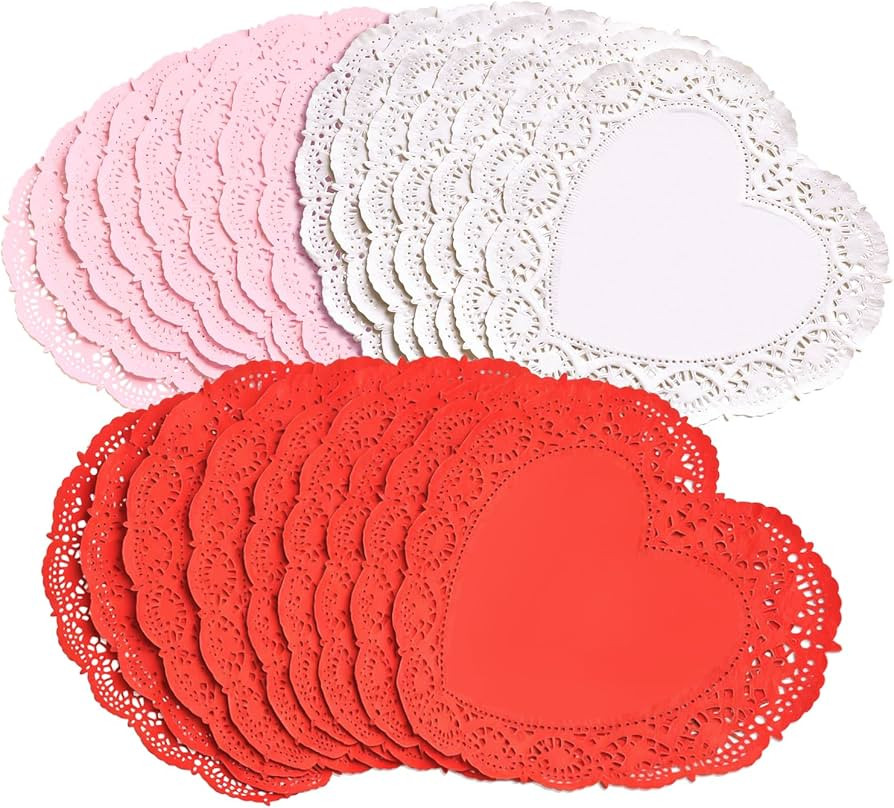 108 Pcs 10 Inch Heart Shaped Paper Doilies Valentine Red Pink White Paper Placemats for Valentine... | Amazon (US)