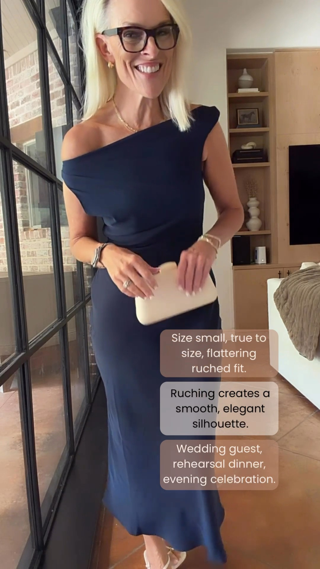 This elegant one-shoulder midi dress is one of those timeless pieces you’ll reach for again and again. The flattering ruched fit is true to size (wearing a small) and makes it perfect for wedding guests, rehearsal dinners, cocktail parties, or any special evening event. The navy color I’m wearing is no longer available, but it’s still in stock in several other beautiful colors!

💡 LTK MADE EASY
❤️ Heart = Support my posts!
🔖 Save = Get sale & restock alerts
📋 Lists = Keep favorites organized
📲 Share = Send lists and products to a friend. Hello, Christmas List!
💬 Comment = Ask me anything about what I’m wearing. :-)

#LTKootd #LTKOver40