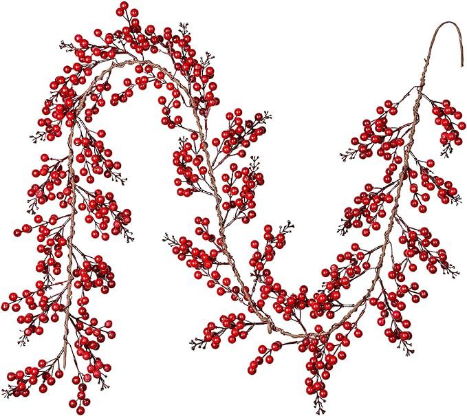 DearHouse 6FT Red Berry Christmas Garland, Artificail Garland Indoor Outdoor Garden Gate Home Dec... | Amazon (US)
