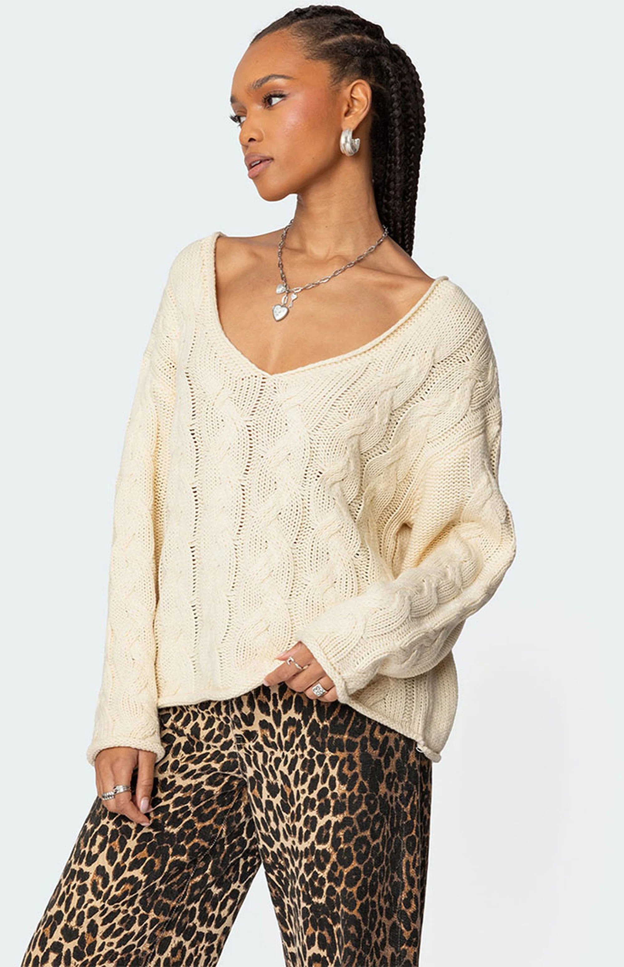 Edikted Inga Oversized Cable Knit Sweater | PacSun
