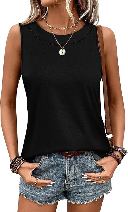 WIHOLL Tank Tops for Women Summer Outfits 2026 Crew Neck Casual Sleeveless Shirts Blouses Clothes | Amazon (US)