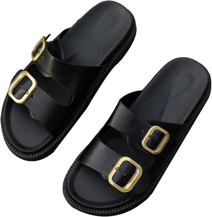 OYOANGLE Women's Adjustable Double Buckle Open Toe Footbed Sandals Comfortable Outdoor Platform S... | Amazon (US)