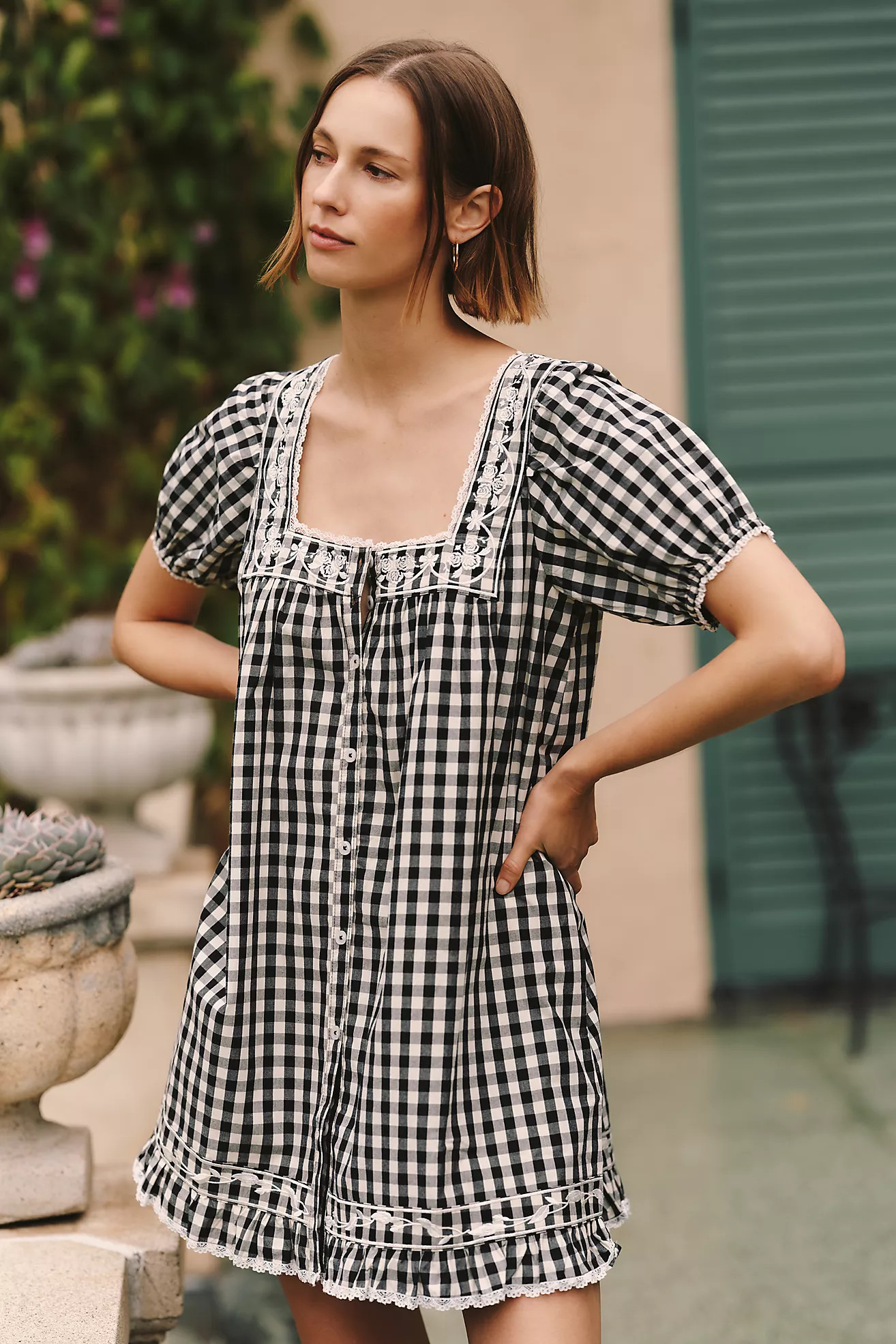 Maeve 100% Cotton Gingham Swing Mini Dress | Anthropologie (US)