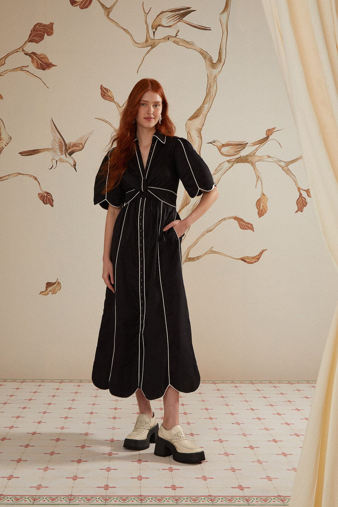 Black And White Short Sleeve Midi Dress | FarmRio (US)