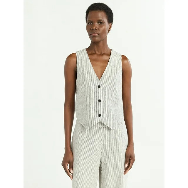 Scoop Women's and Women's Plus Linen Blend V-Neck Button Vest, Sizes XS-4X | Walmart (US)