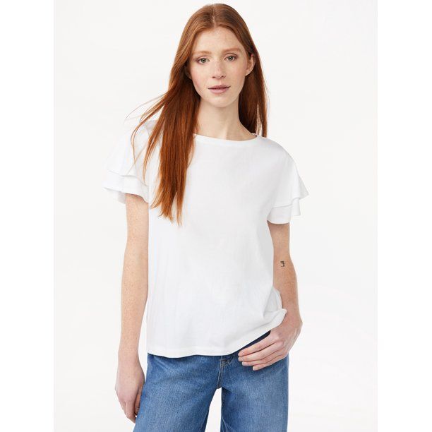 Free Assembly Women's Boatneck Tee with Flutter Sleeves | Walmart (US)