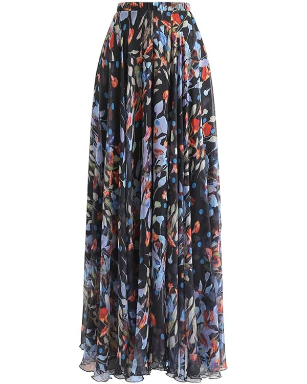 CHICWISH Women's Floral Watercolor Flower Maxi Floral Chiffon Slip Skirt | Amazon (US)